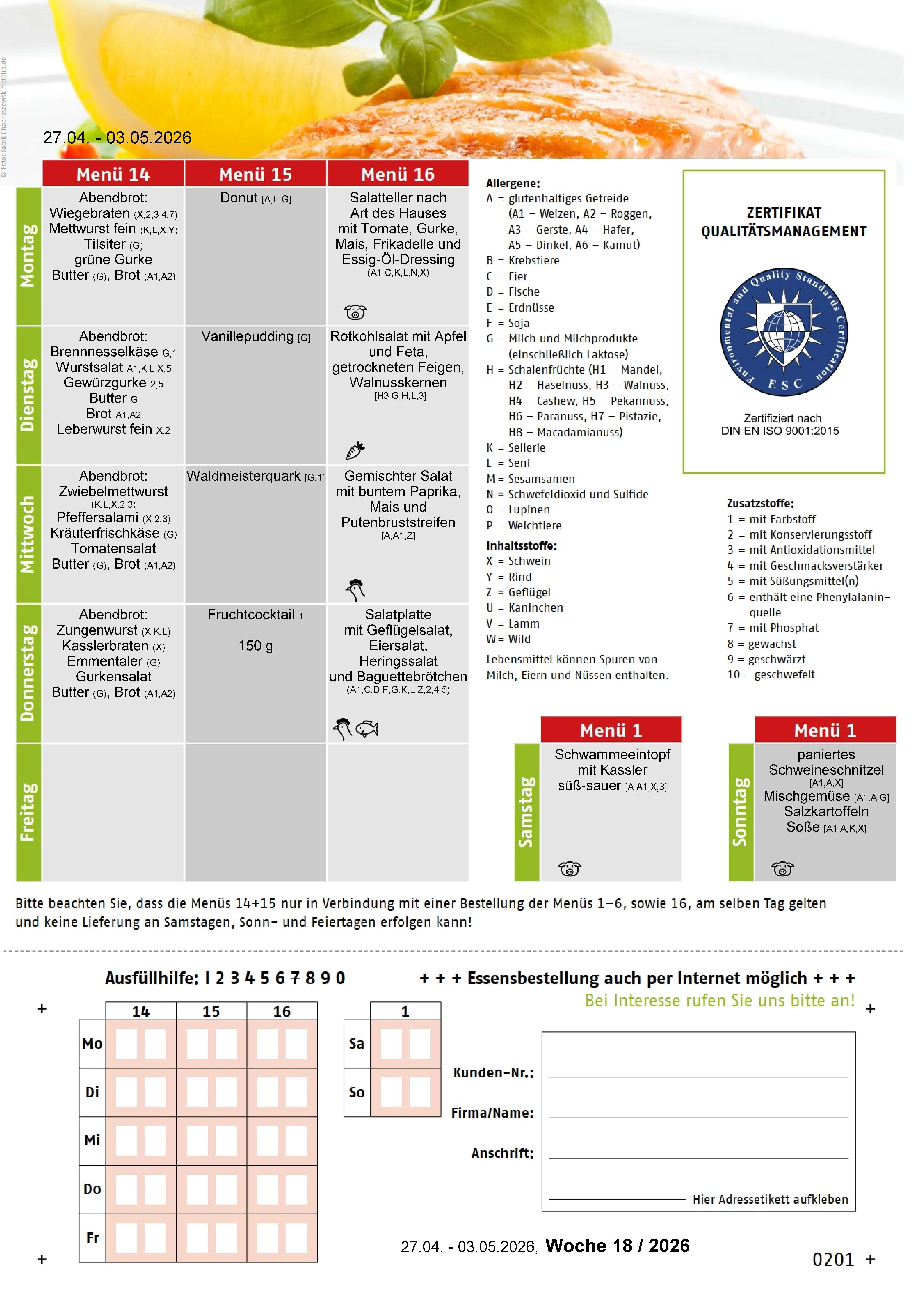 Speiseplan KW 18 / 2026