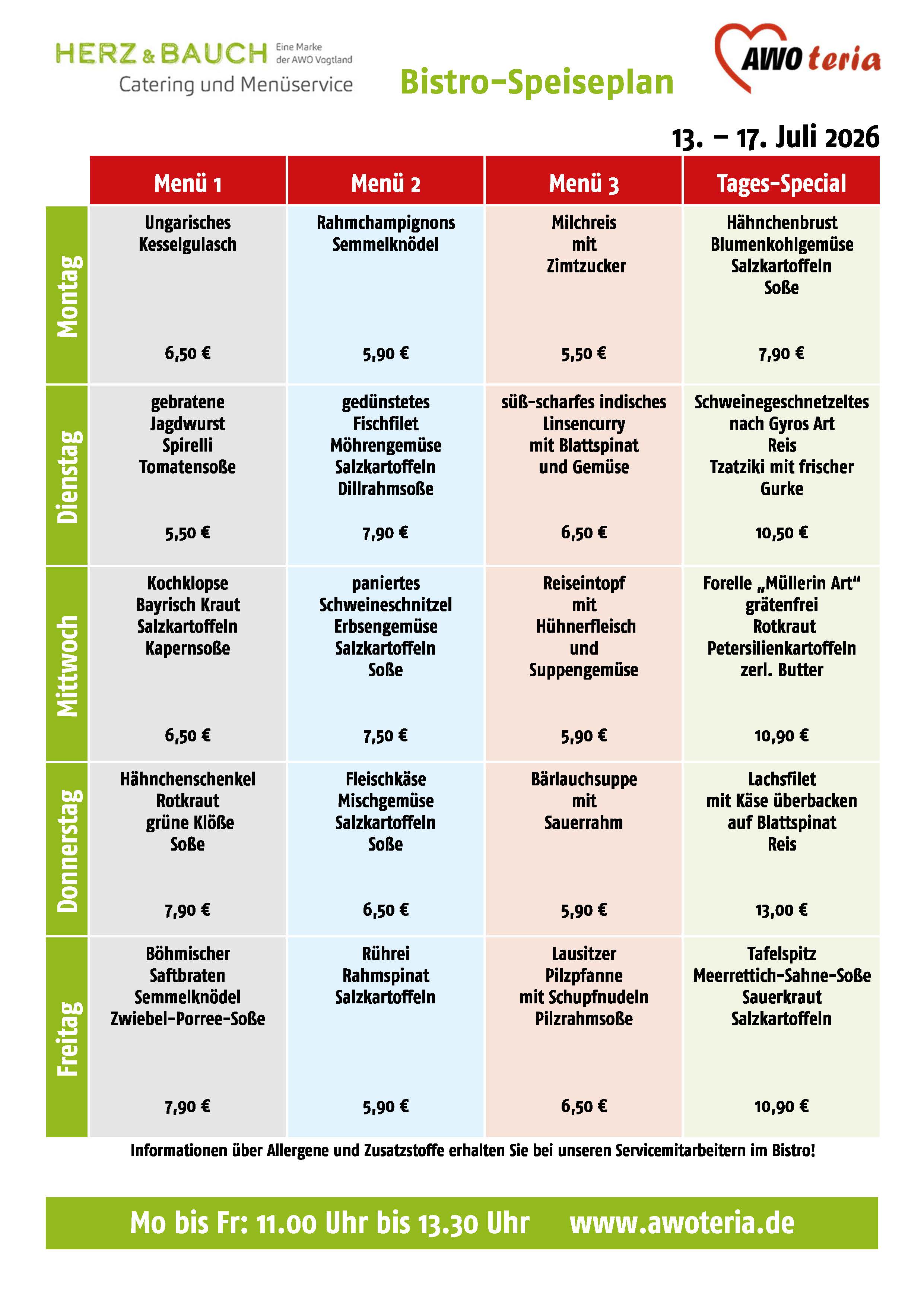 Speiseplan KW 29 / 2026