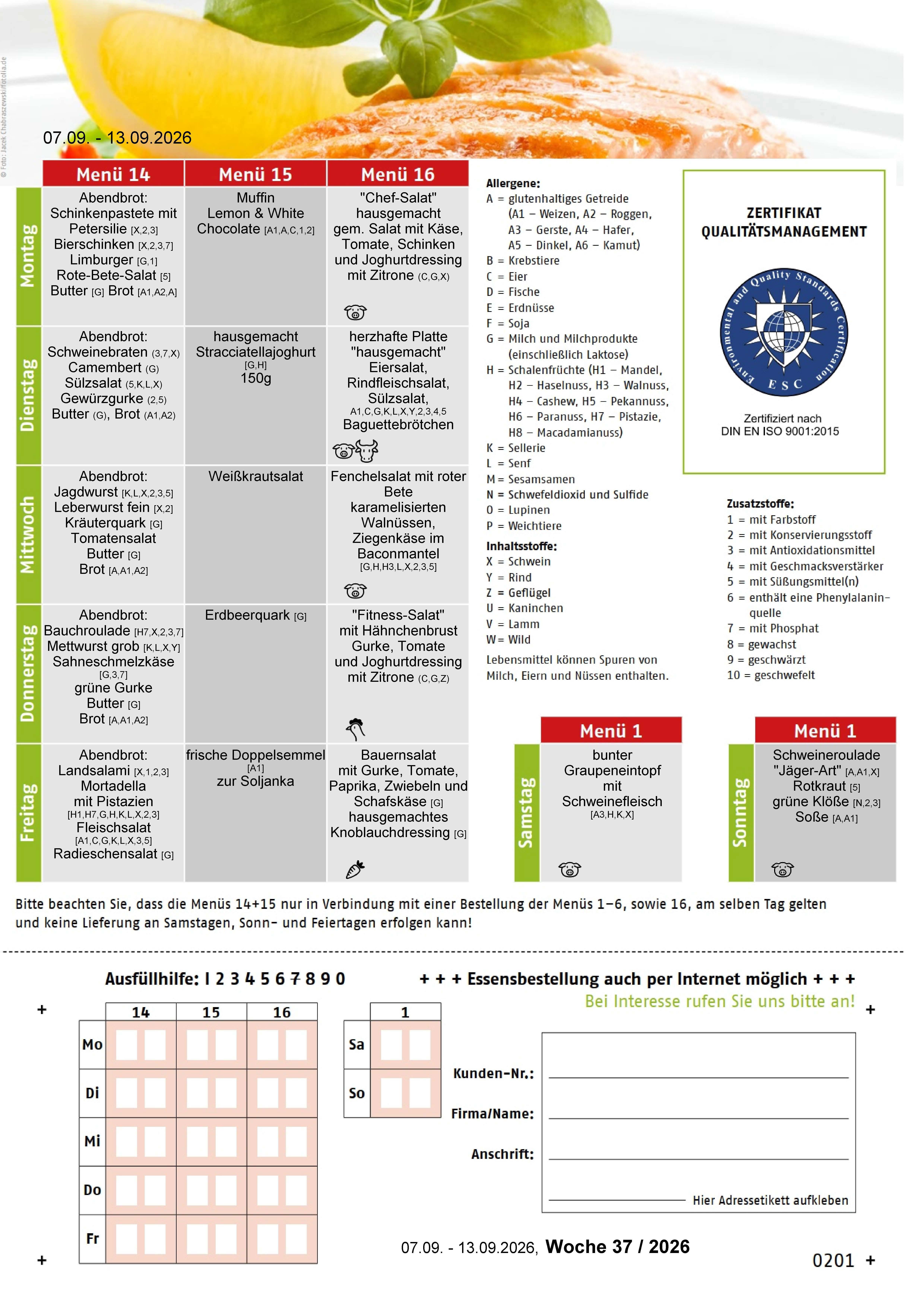 Speiseplan KW 37 / 2026