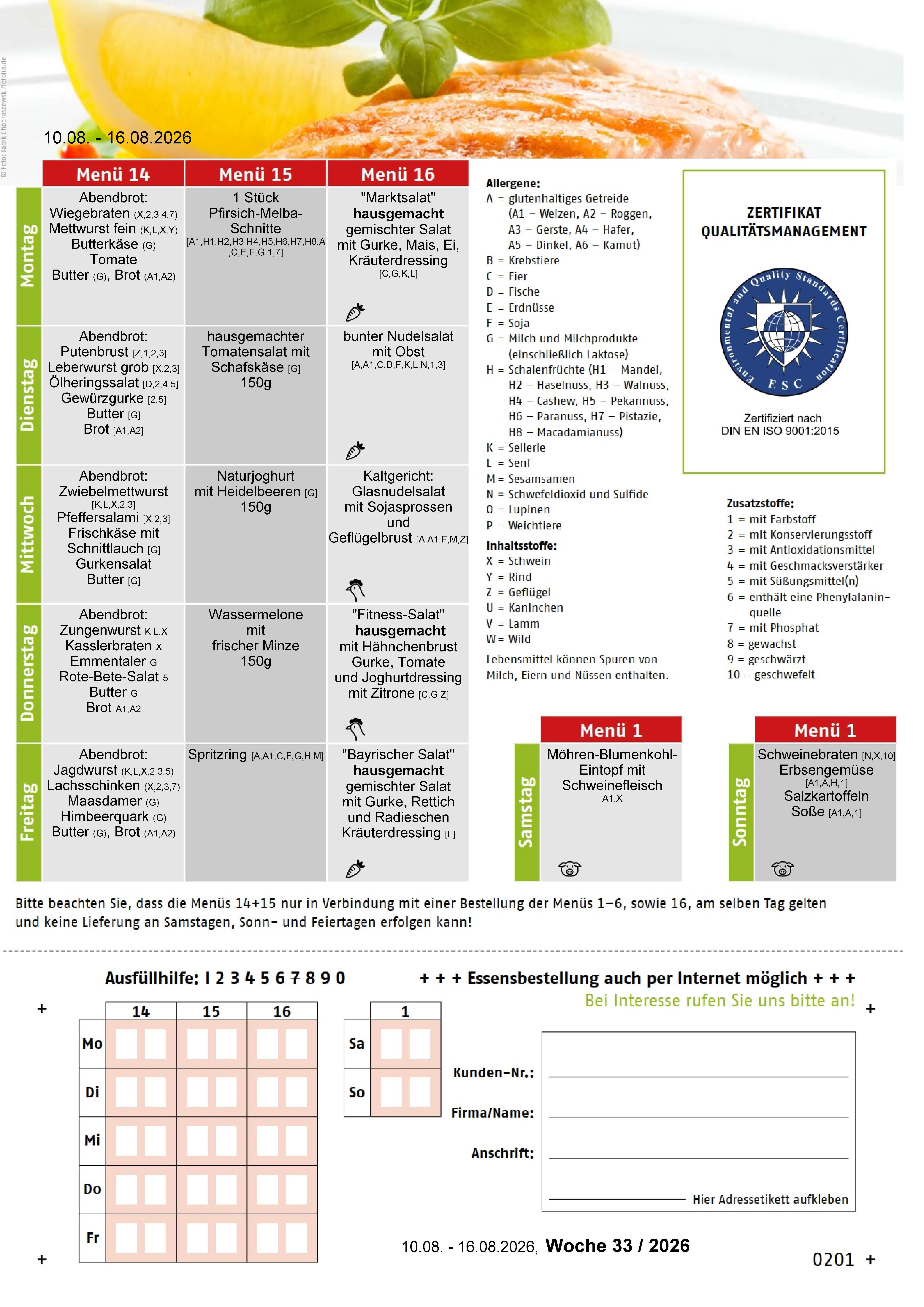 Speiseplan KW 33 / 2026