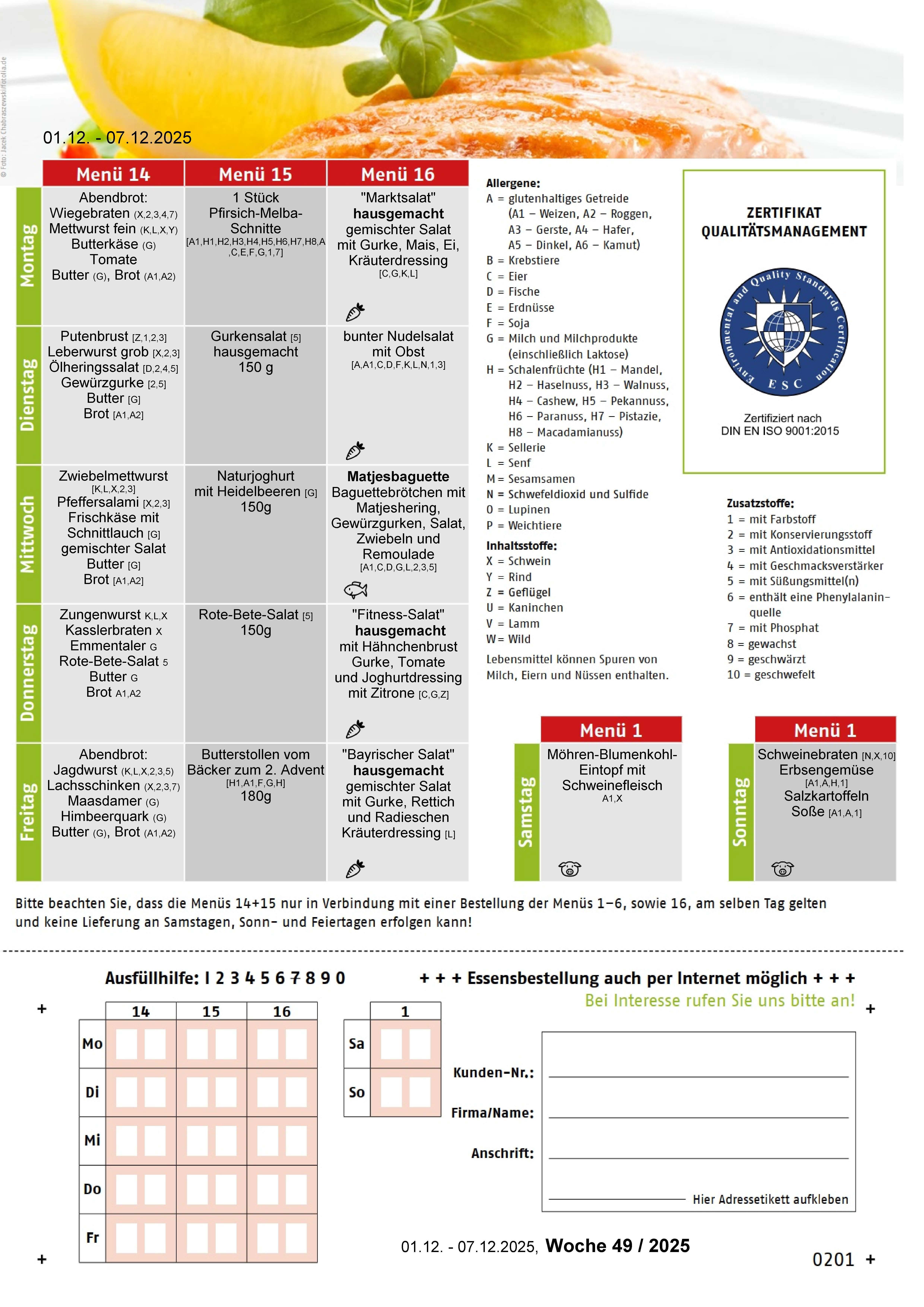 Speiseplan KW 49 / 2025