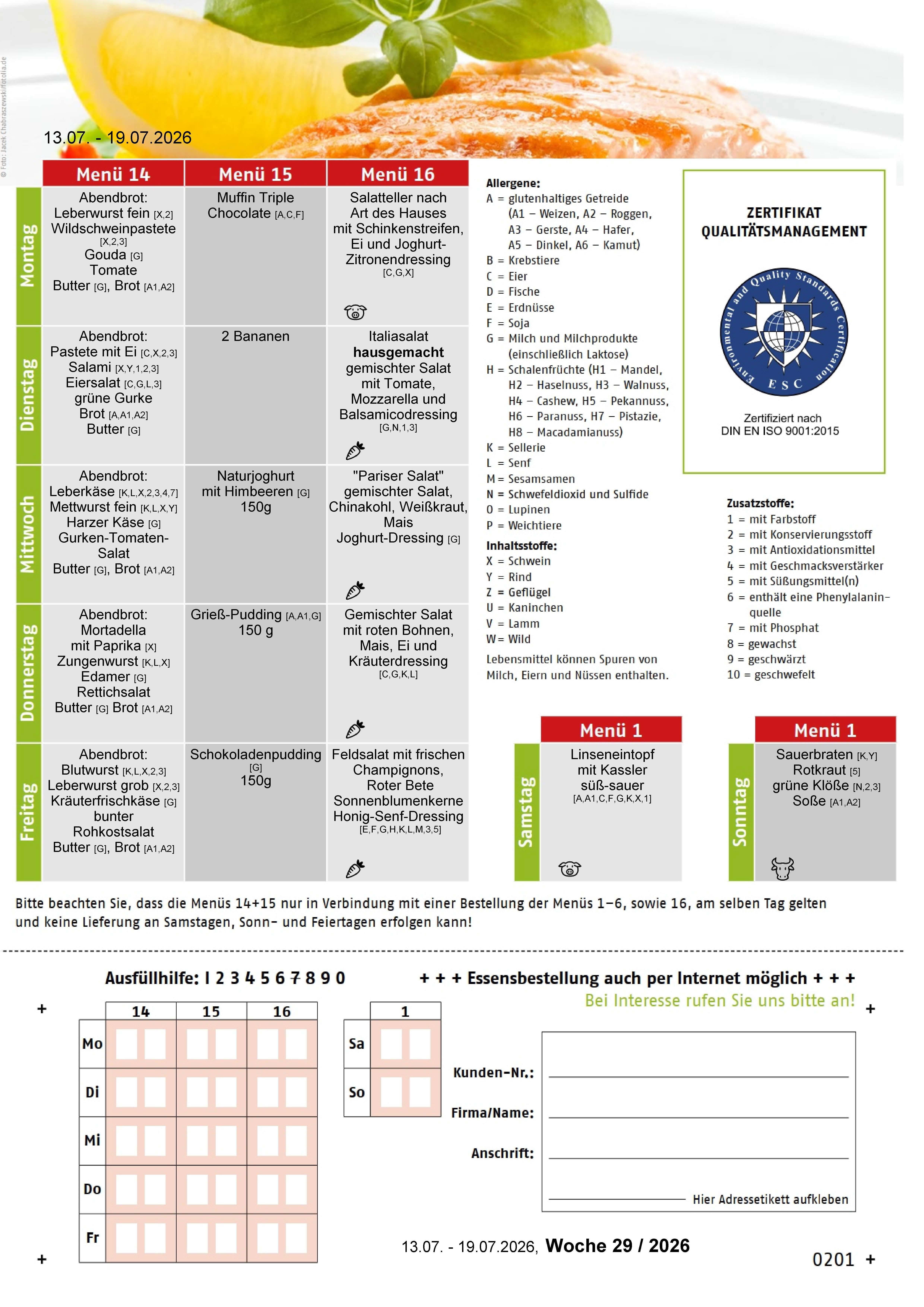 Speiseplan KW 29 / 2026