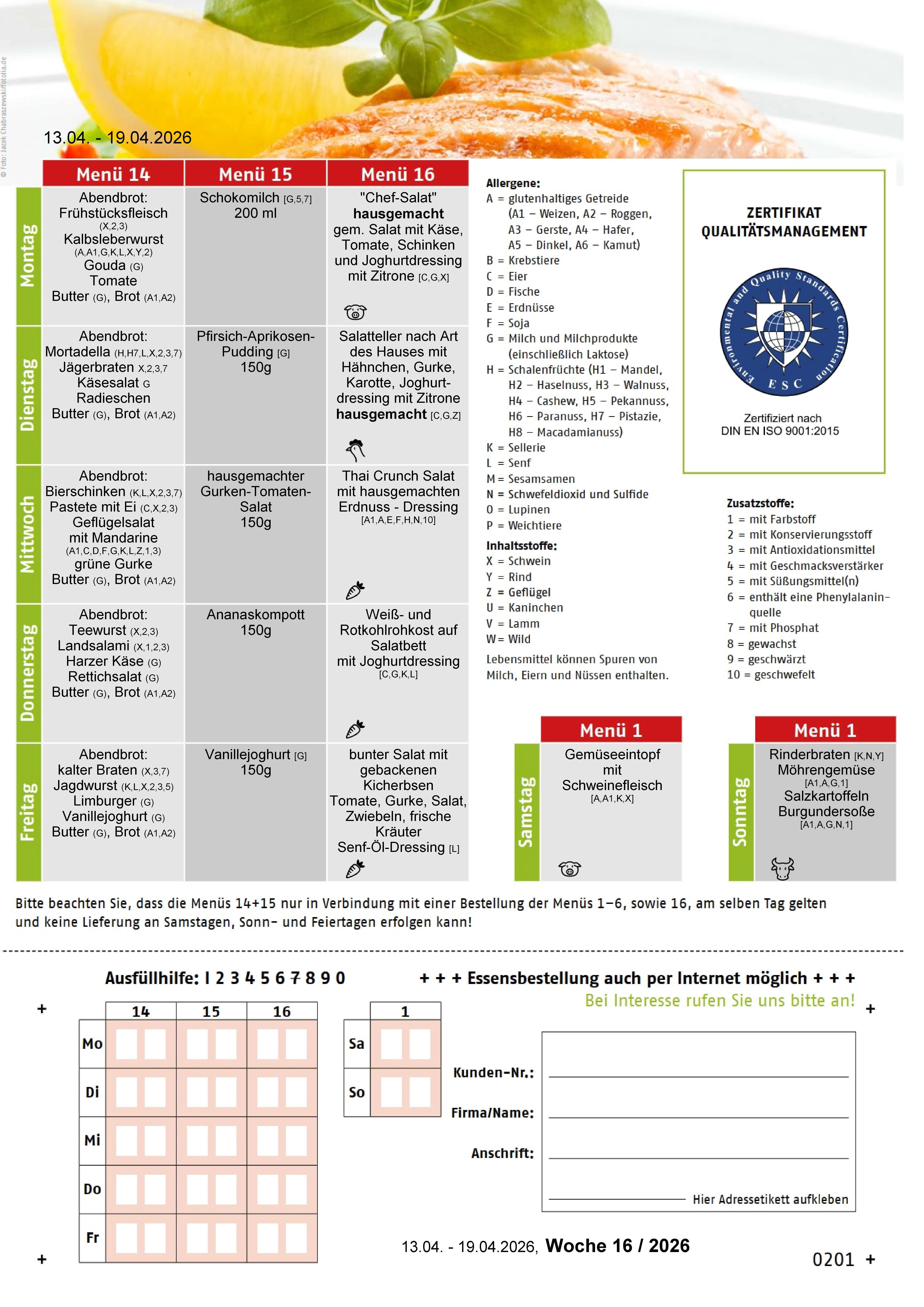 Speiseplan KW 16 / 2026